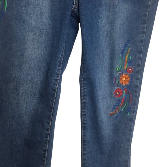 One5One Jeans Womens 10 Blue Embroidered Floral High Rise Stretch Skinny Pants - Picture 4 of 12